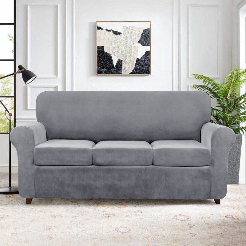 Mercer41 Stretch Velvet Plush Separate Box Cushion Sofa Slipcover